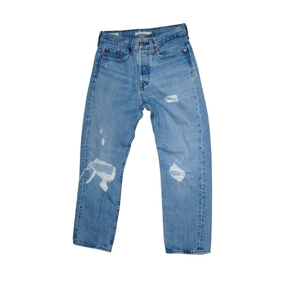 Levi’s Premium Wedgie Straight Jeans  W27 L26  Distressed High Rise Button Fly - Picture 1 of 7